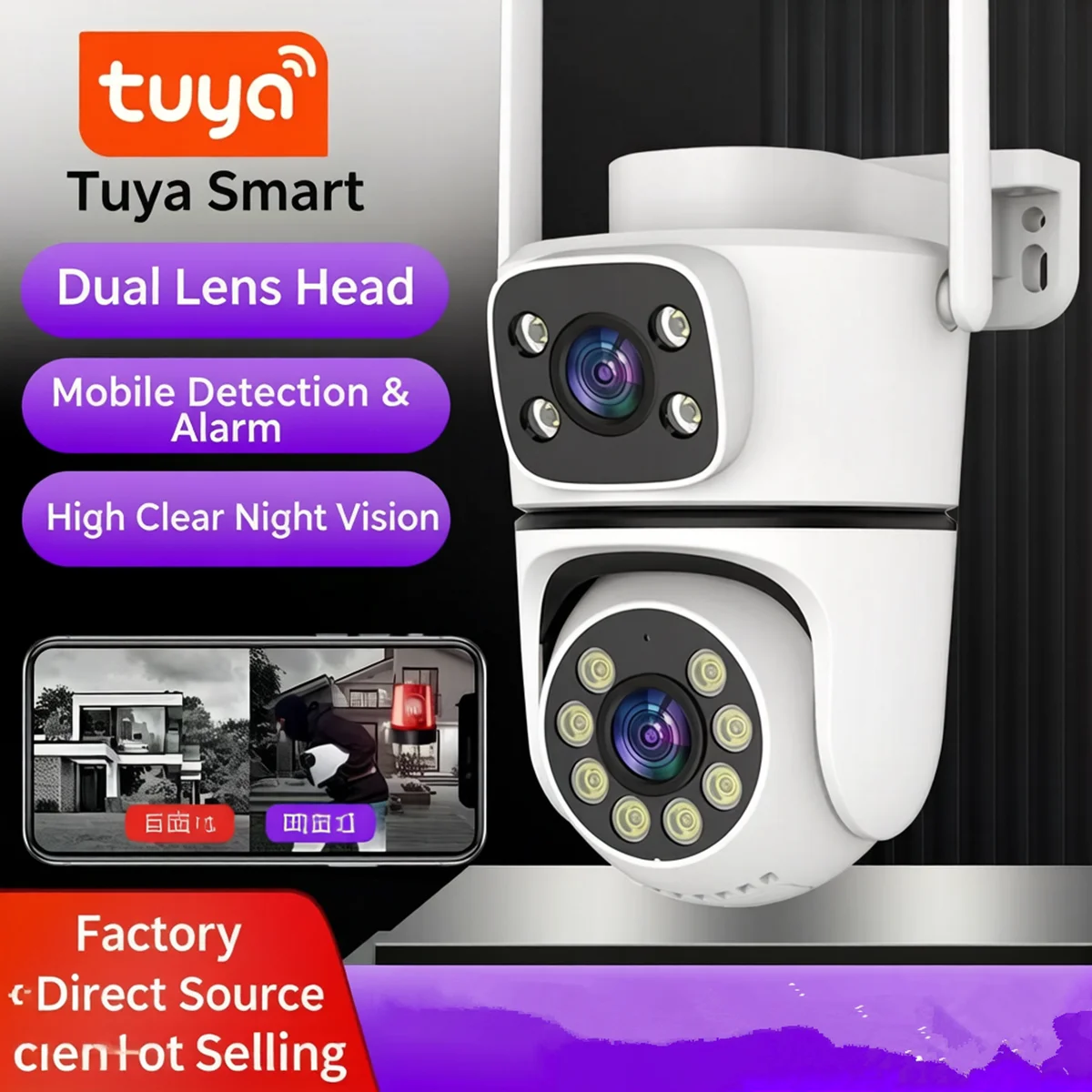 6MP Tuya APP Dual Lens IP Camera Full Color Night Vision AI Humanoid Detection Home Security CCTV Monitor