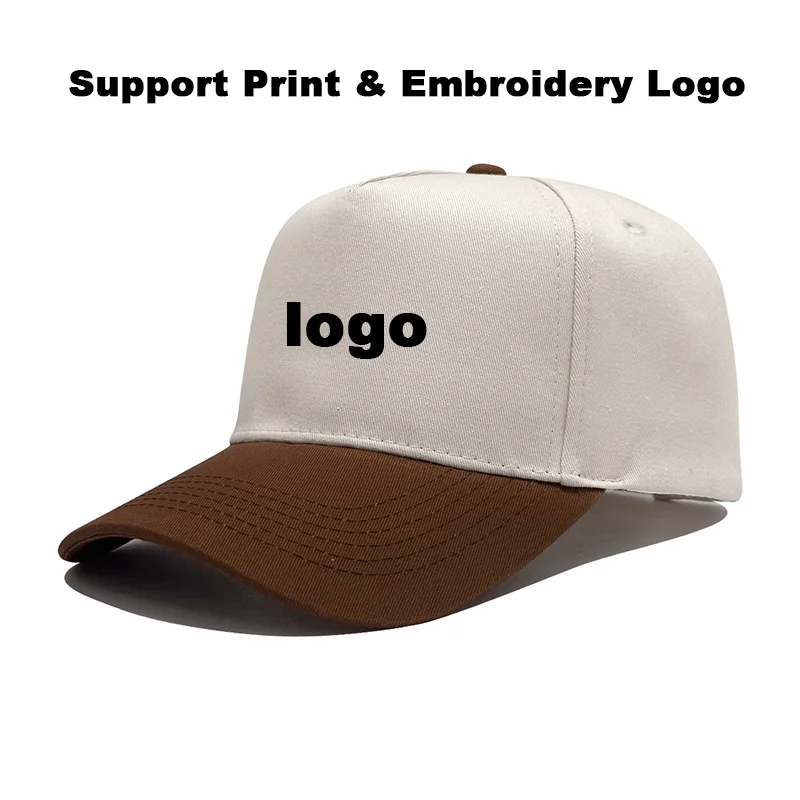 Custom Logo 5 Panel Two Tone Cotton Baseball Cap Support Print Embroidery Logo Men Women Outdoor Adjustable Snapback Contrast Co