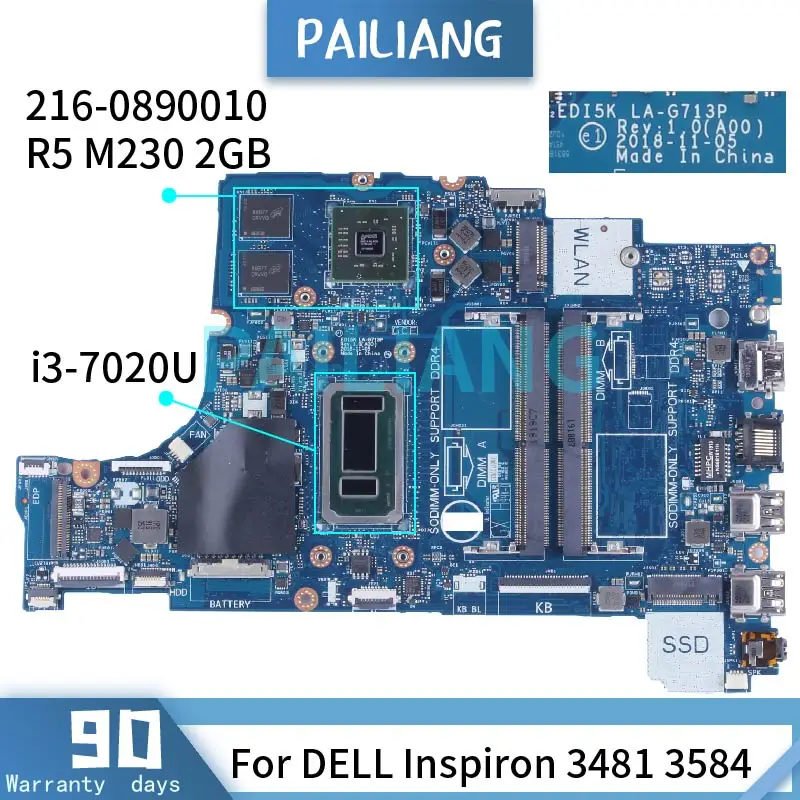 

EDI5K LA-G713P для Dell Insprion Vostro 3581 3481 3584 материнская плата для ноутбука 0W33DW с I3-7020U 216-0890010