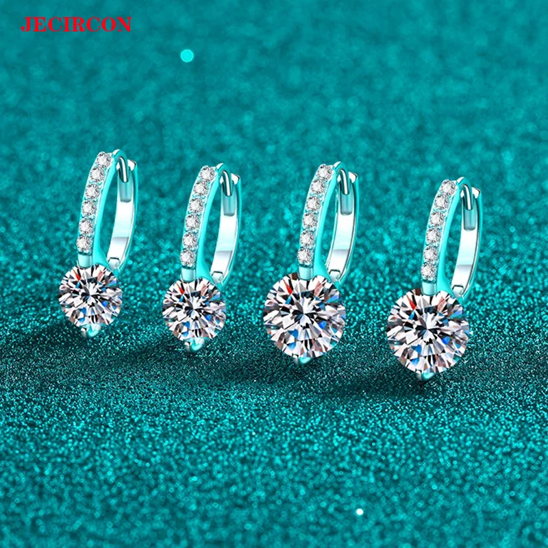 

JECIRCON S925 Sterling Silver Earrings with 1CT/2CT Moissanite Minimalist Hoop Earrings for Women Daily & Office Versatile Jewel