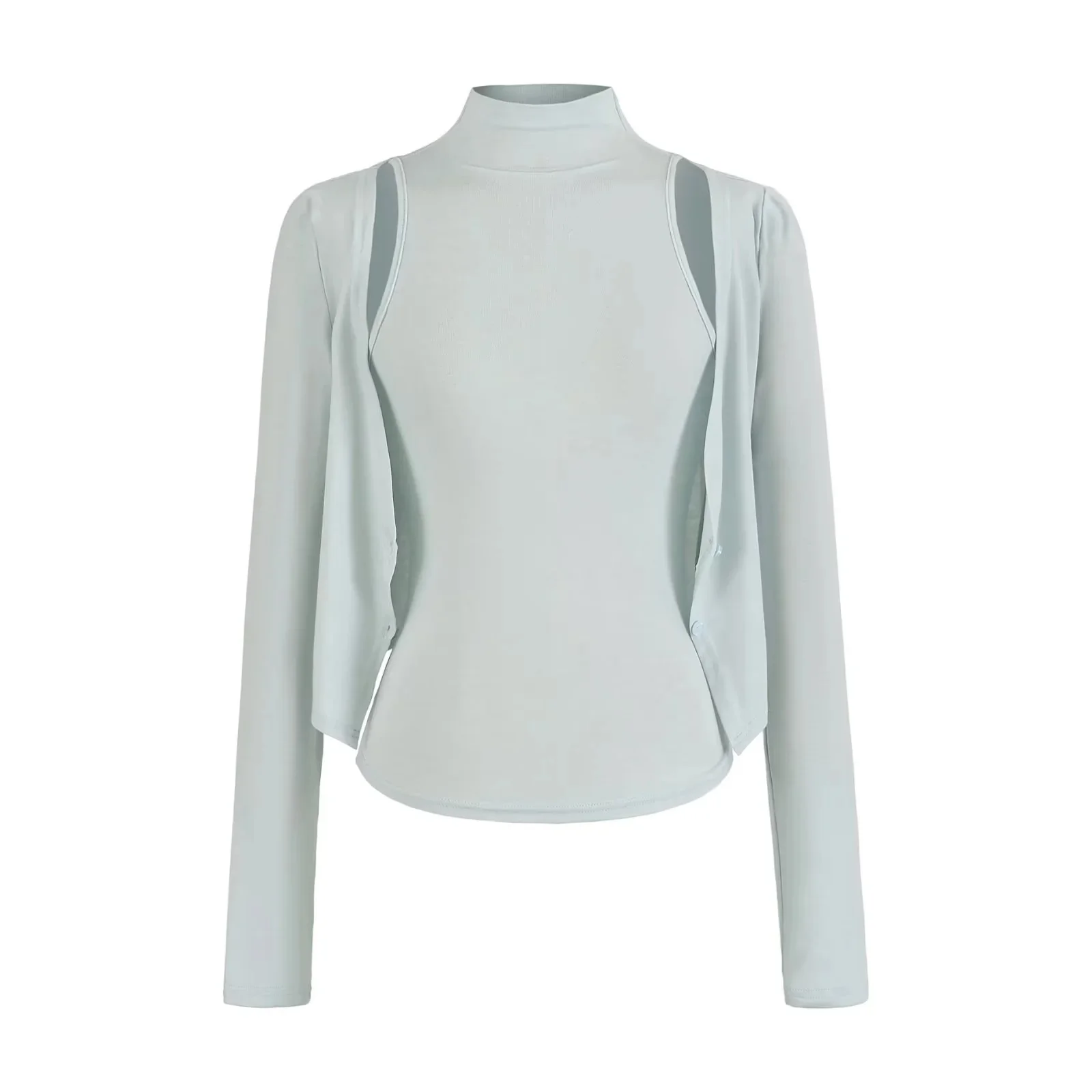 Slimming Effect Hot Girl Style Thin Half High Collar Sleeveless Base Layer Pure Color Small Open Cardigan Set Women's Fashion