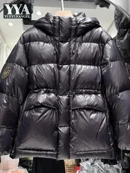 New Fashion Winter Women Adjustable Waist White Duck Down Jacket Hooded Loose Fit Outwear Coat Black Thick Warm Outside Overcoat