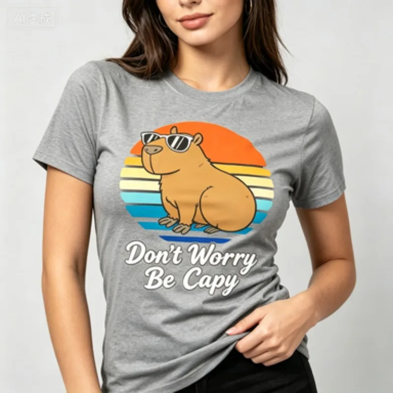 Retro Funny Capybara Dont Be Worry Be Capy Capibaras T Shirts Graphic Streetwear Short Sleeve Birthday Gifts T-shirt Graphic Y2K