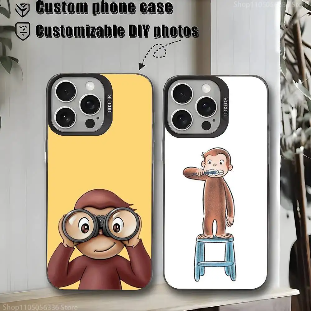 

Curious G-George Monkey Phone Case For iPhone 16,15,14,13,12,11,Mini,Pro,MAX,plus,Black Matte Shockproof Cover
