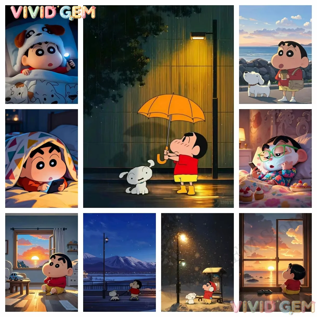 VIVID GEM Fun DIY Crayon Shin-chan Full Drill Paint By Diamonds Diamond Painting Japanese Kids Home Wall Decor Birthday Presen