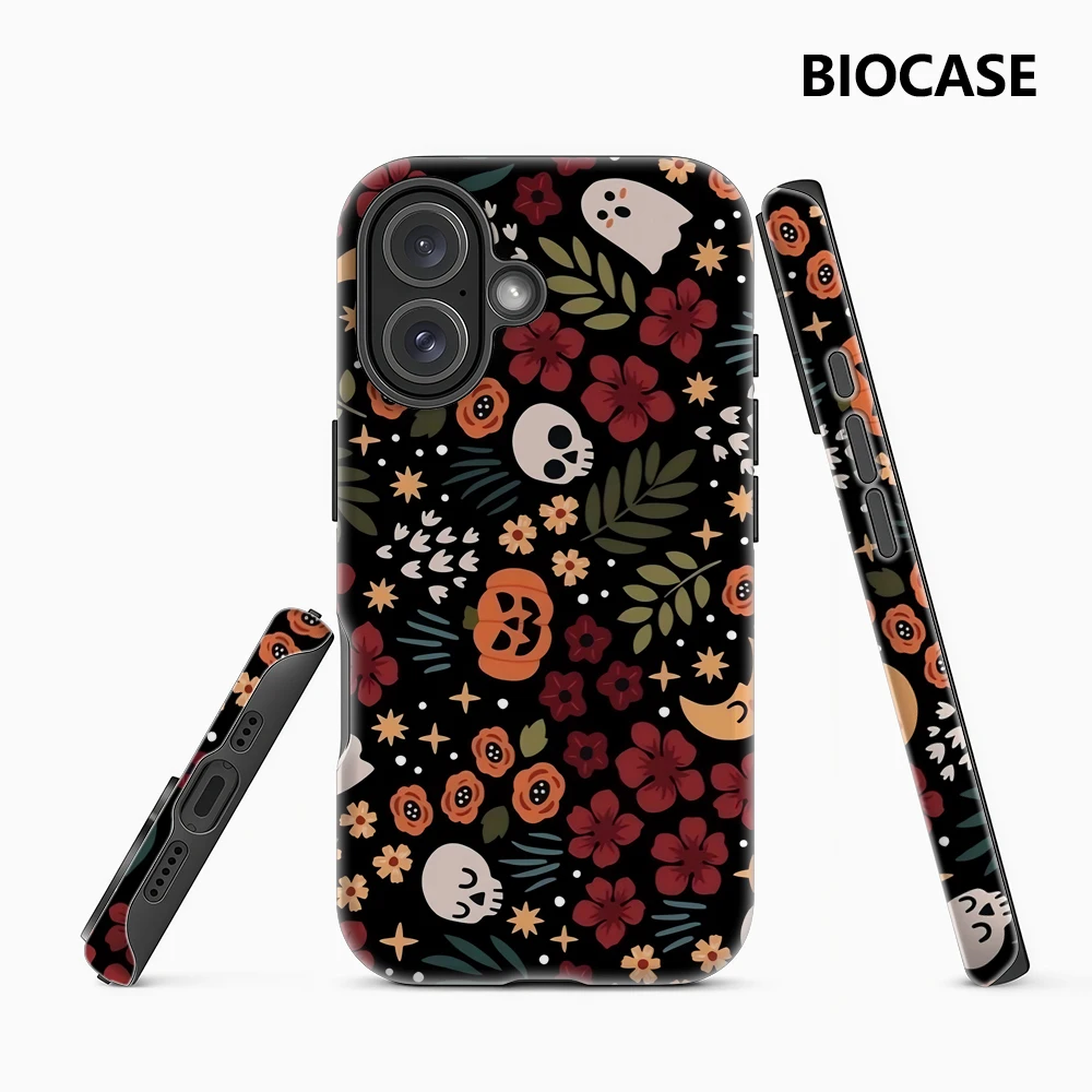 Halloween-Blumen iPhone18 Handyhülle Must-Haves Kompatibel mit iPhone 17 16 15 14 13 12 67 Pro Max Plus Doppelschichtige Rückabdeckung