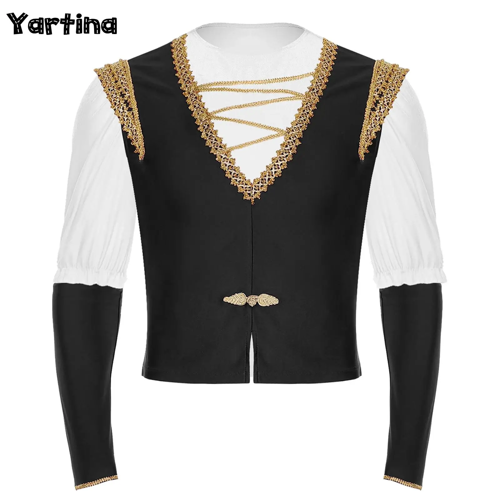 Chaleco de baile de Príncipe de Ballet para hombre, disfraz de circo, camisa de terciopelo de media manga y manga extraíble, trajes de Cosplay Medieval Steampunk