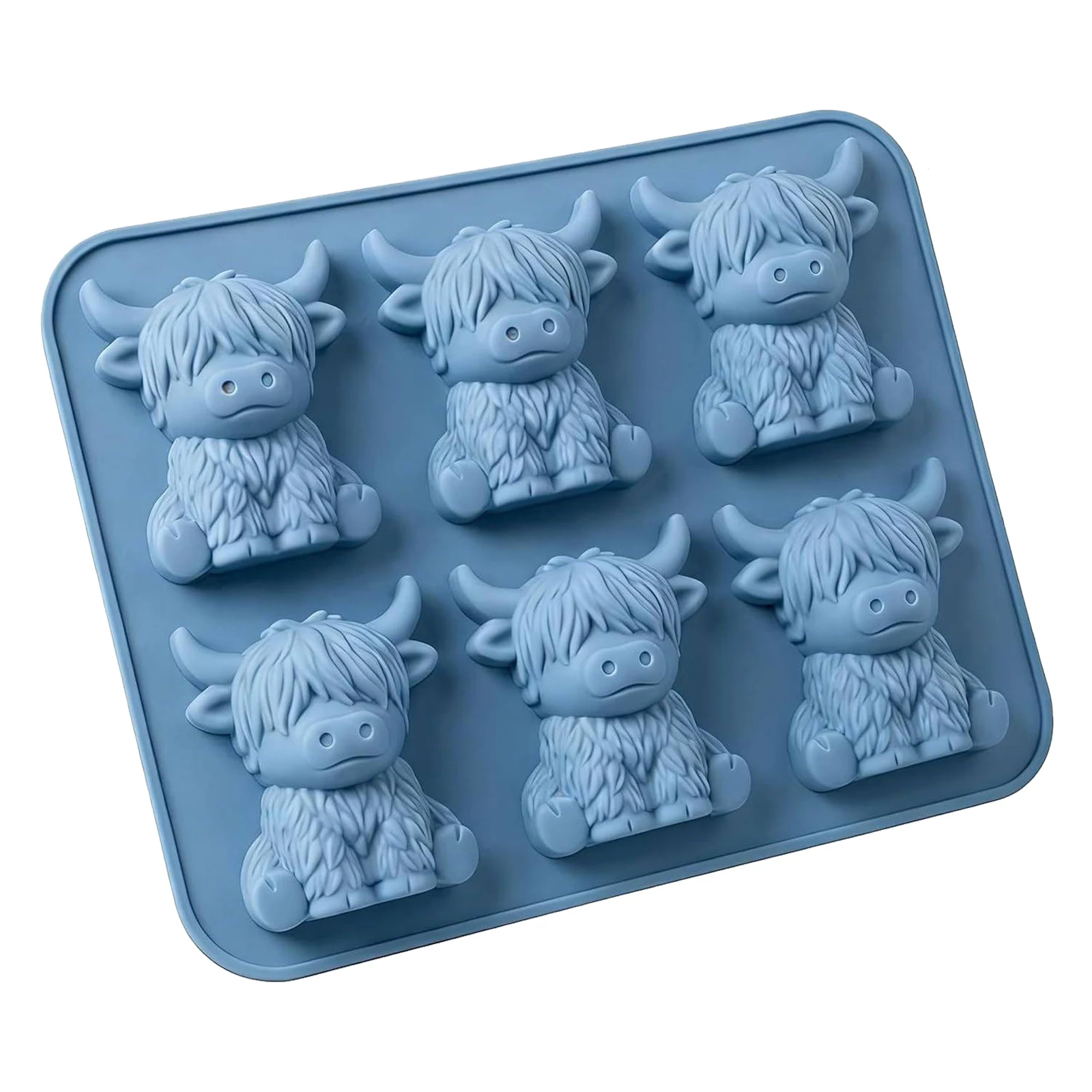 Silicone 3D Highland Cow Ice Cube Tray Soft Elasticity Highland Cattle Casting Moulds for Chocolate Candy Jelly Homemade Treats