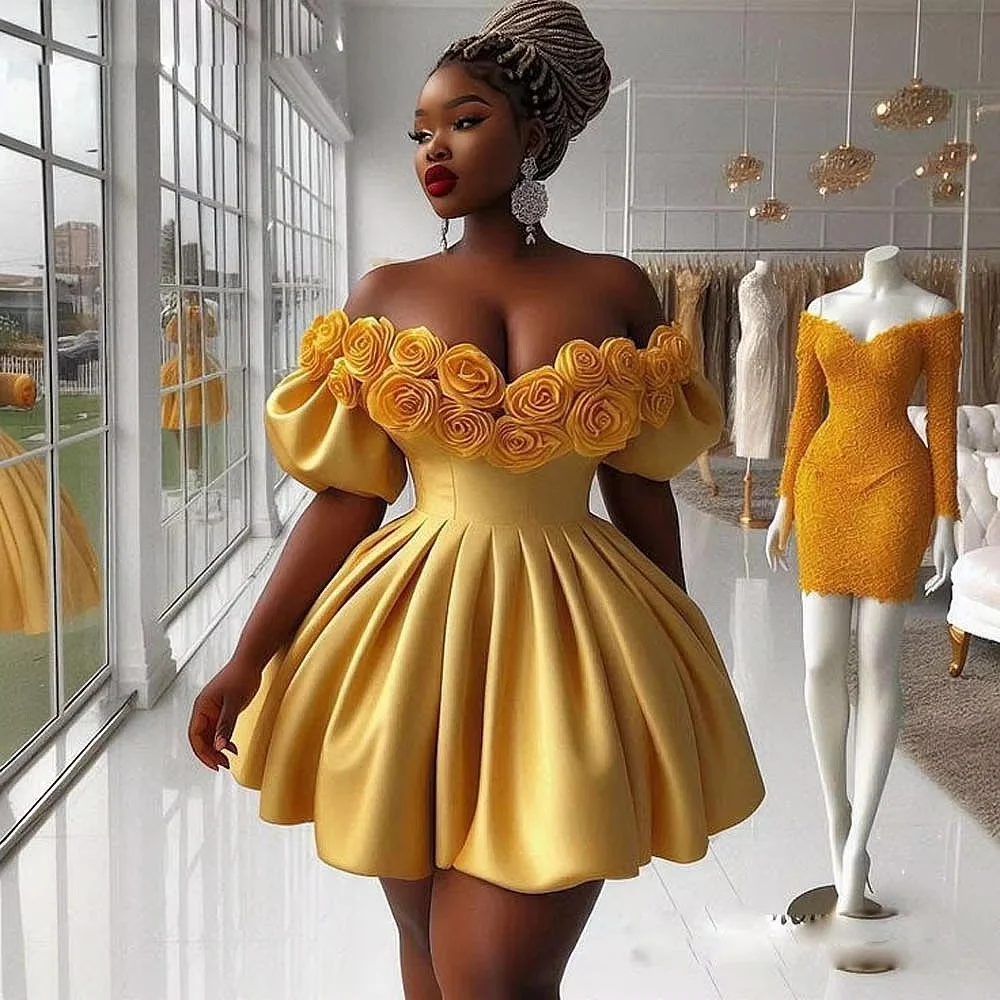 

Plus Size Short Homecoming Dresses Off the Shoulder african prom dresses graduation dress Satin Backless Mini Cocktail Dress
