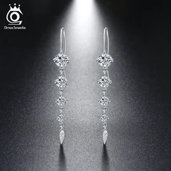 ORSA JEWELS Pure 925 Sterling Silver Earrings Women Long Dangle AAA CZ Trendy New Jewelry Christmas Gifts For Girls SE52
