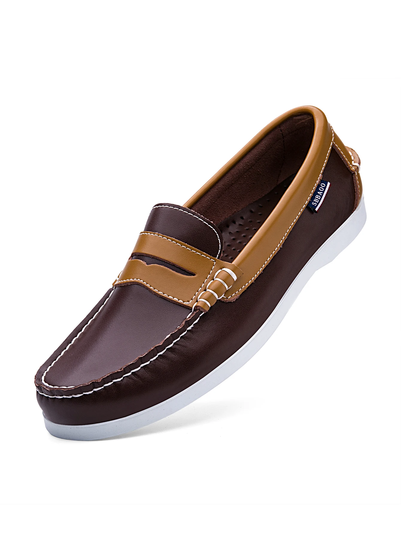 

Four Seasons Men Vintage Handmade Boat Shoes Color Block PU Upper Non Slip Rubber Flat Sole Sailing Fishing Casual Shoes