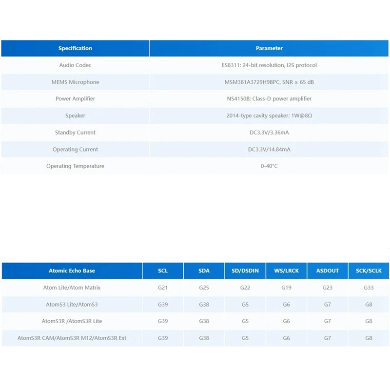 A56G-Atomic Echo Base With Microphone Andspeaker Voice Recognition Base ES8311 Audio Decoding MEMS Microphone