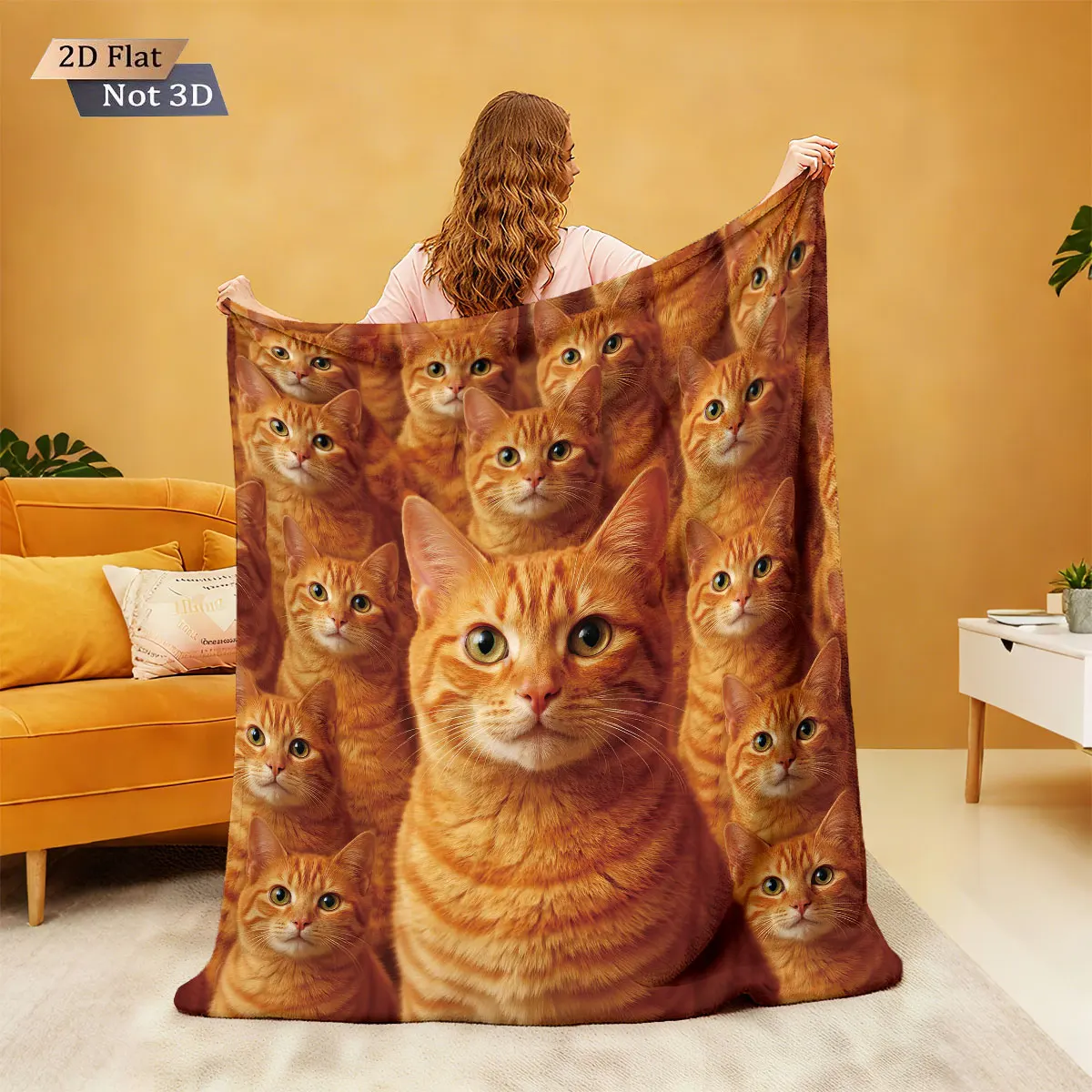 1pc Cartoon Cat Animal Print 230 Flannel Blanket In Multiple Sizes Soft And Comfortable Sleeping Blanket Machine Washable