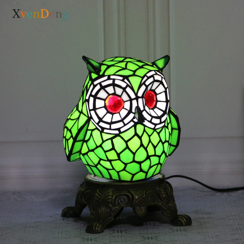 Tiffany Parrot Table Lamps for Bedroom Vintage Owl Bird Stained Glass Desk Lamp Bedside Living Room Decoration Led Night Lights