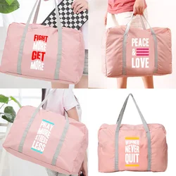 Bolsa de viaje plegable a prueba de agua, bolsa de hombro con estampado de serie de frases de equipaje, bolso informal de tendencia de nailon, bolsas de mano de gran capacidad