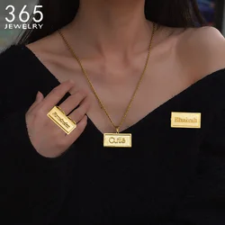 Custom Name Stainless Steel Personalized Double Thick Plated Adjustable Rings Necklace Brooch For Men Women Jewelry Set Gifts
