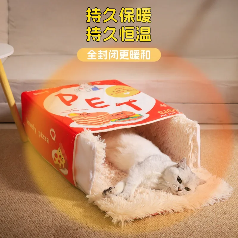 Japanese Style Fully Enclosed Biscuit Box Pet Cat Bed Rectangular Pull Out Snack Kitten Resembling Secure Cat House Cushion Cave