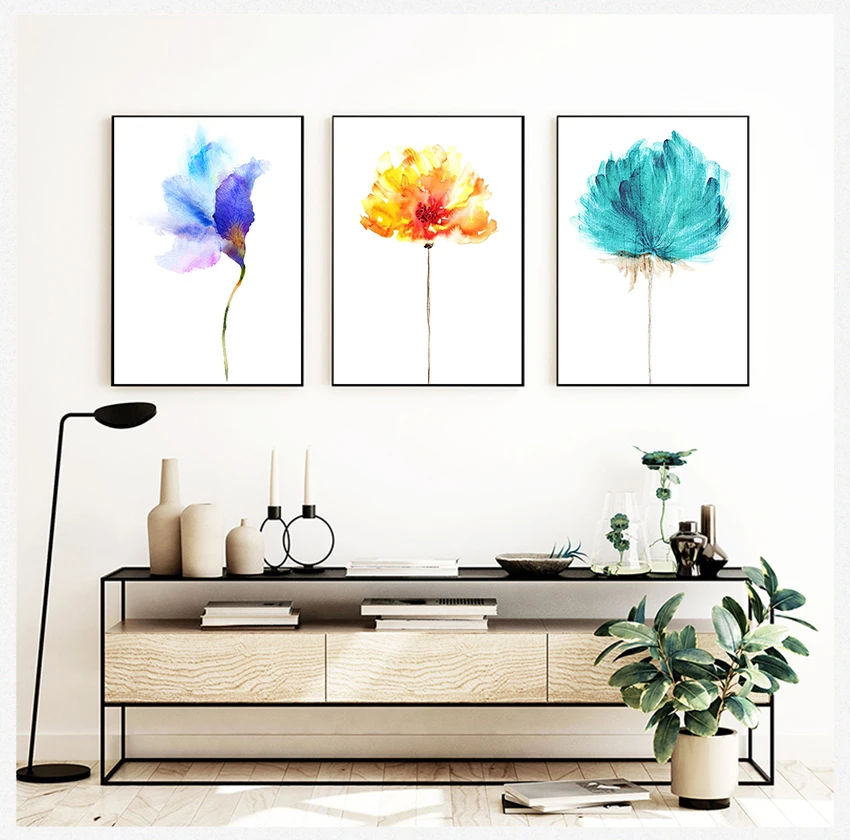 Painting Print Nordic Minimalist Wall Art Picture Cuadros Home Decor Watercolour Flower Colorful Beautiful Rose Canvas