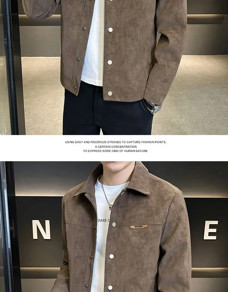 Trendy Suede Jacket Men\'s Jacket Handsome High-end Lapel Short Top