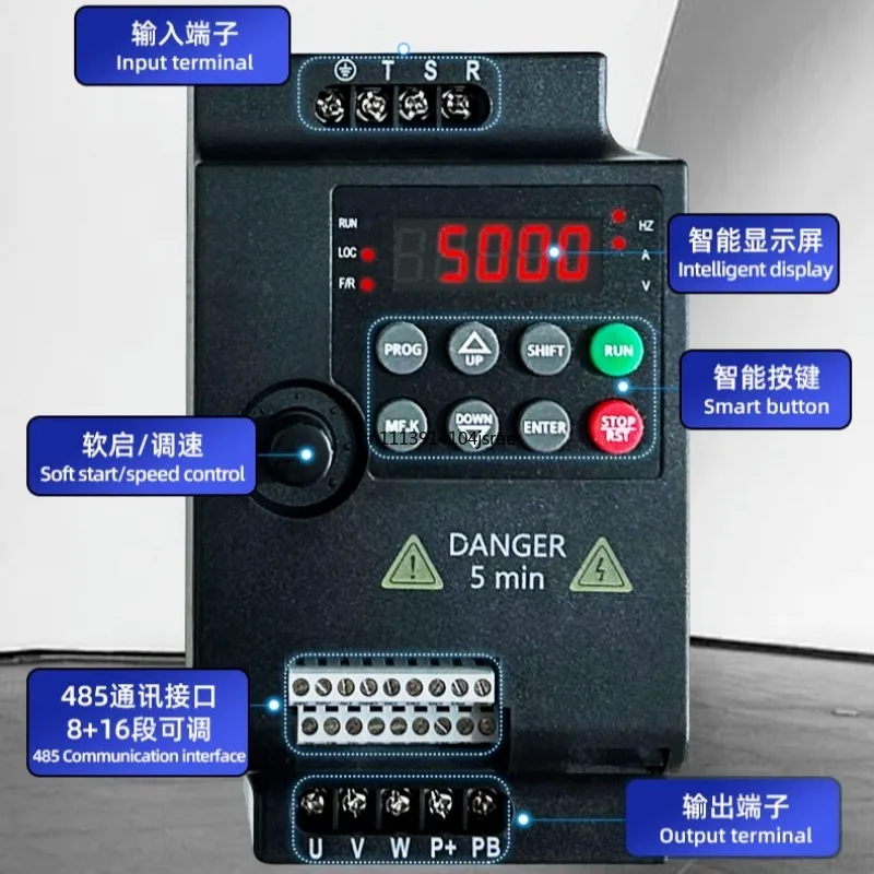For Single‑Phase 220V 3‑Phase 380V General VFD Motor Speed Controller 0.75‑5KW For Industrial Motor Adjustment
