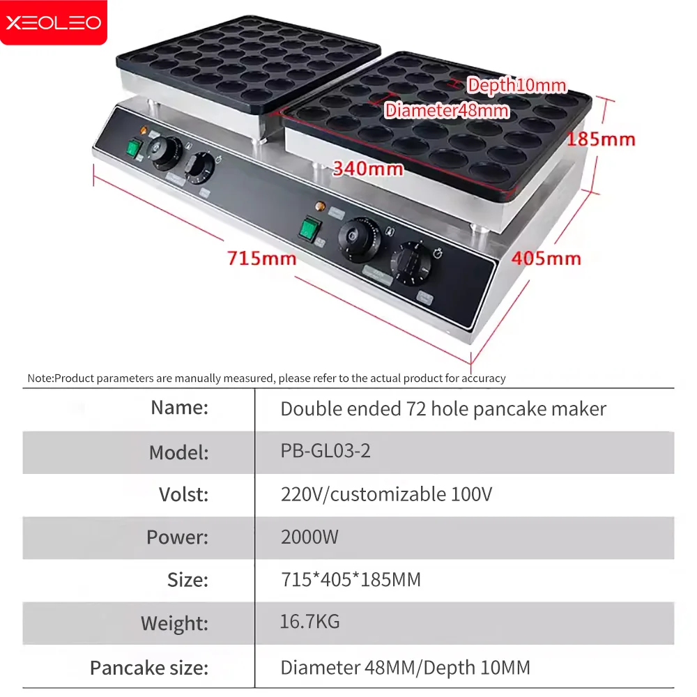 XEOLEO Electric Double-Headed Mini Pancake Maker 1050+1050W  Mini Dorayaki Maker 72 Holes Hotcakes Machine Poffertjes Grill