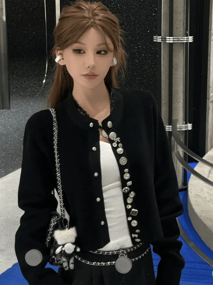 

Ele Long Sve Топ для похудения Модный женский кардиган Красивая верхняя одежда Корейский свободный крой Трикотажный круглый Ne irt