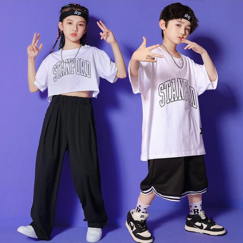 Kids Kpop Hip Hop Clothing Teen Streetwear Outfit Graphic Tee Tops Jogger Pant Shorts For Girl Boy Jazz Dance Costume Clothes