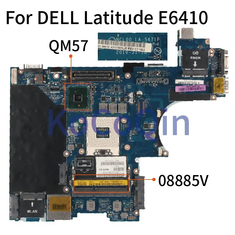 

For DELL Latitude E6410 Notebook Mainboard LA-5471P 08885V 0JFYV4 QM57 DDR3 Laptop Motherboard Full Tested