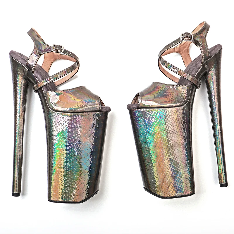 Leecabe  26CM/10inches holographic snake upper exotic High Heel platform party sandals stripper heel Pole Dance shoes