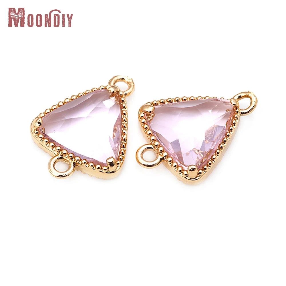 10 قطعة النحاس 18K الذهب اللون النحاس والزجاج 2 ثقوب مثلث الشكل ربط Charms المعلقات قلادة أقراط مجوهرات اكسسوارات