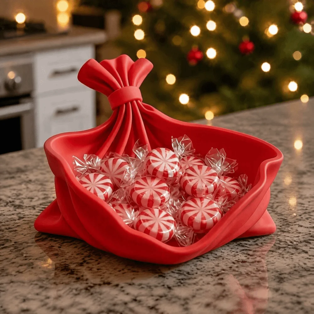 Gefaltetes Weihnachts-Dekorations-Aufbewahrungstablett, einfarbig, vielseitig einsetzbar, in Form einer Geschenktüte, lustiges, elegantes 3D-Drucktablett, Weihnachtsparty – Detail 4