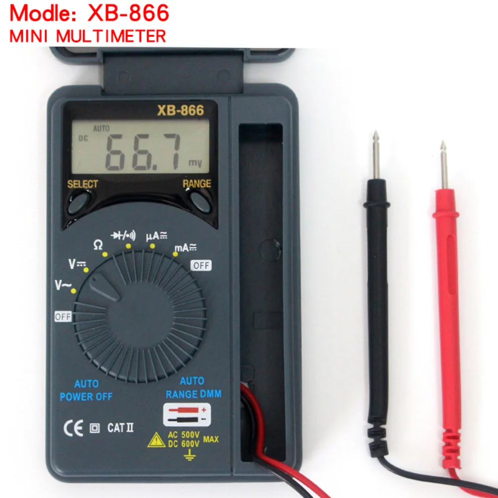 Voltímetro de bolsillo Digital automático con rango LCD, multímetro, herramienta de prueba, XB-866 ACDC, Mini medidor, UNI-T 0 ℃ ~ 50 ℃ estándar sin baterías