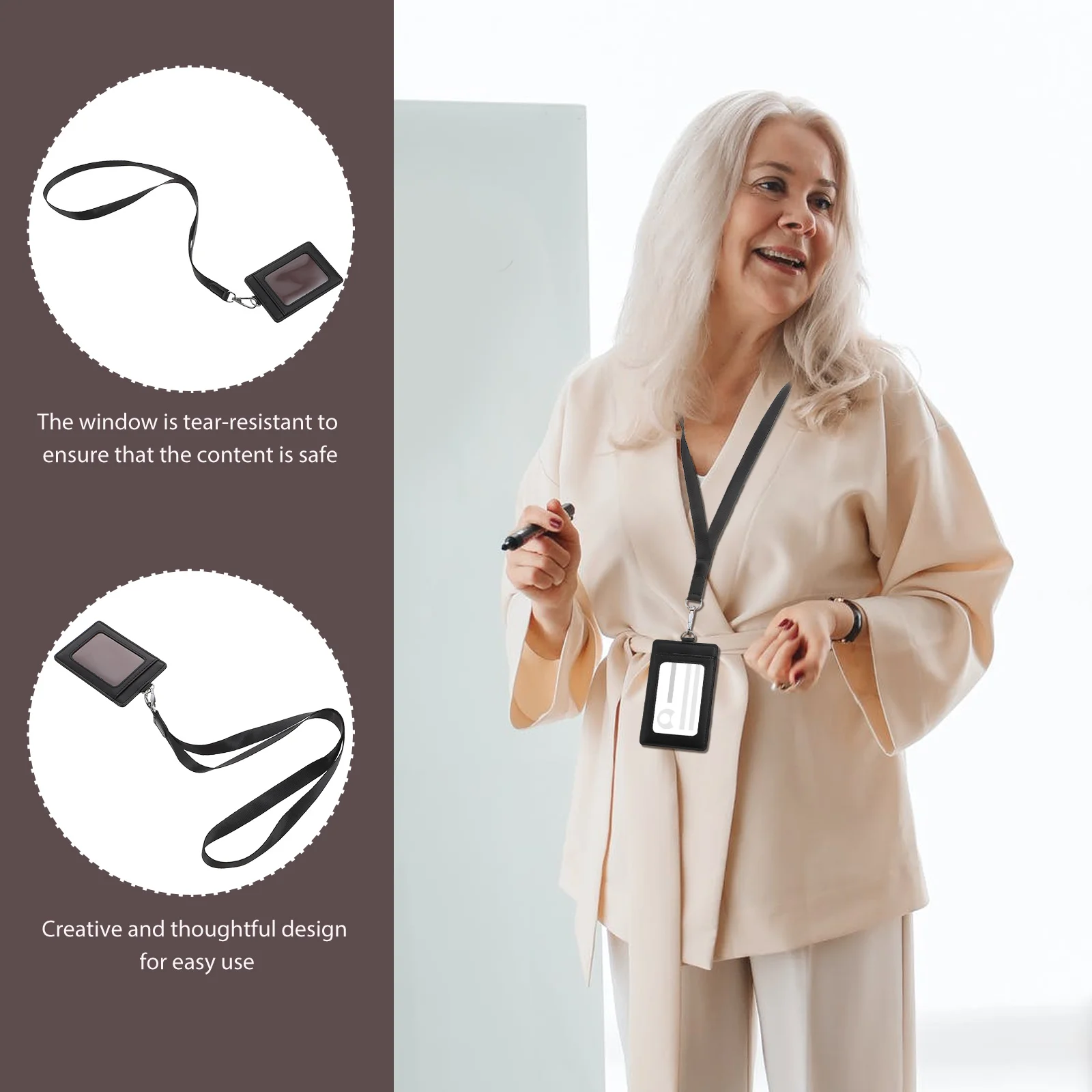 

ID Card Holder with Lanyard for Badge Pu Work Cards Student Plastic Holders Lanyards