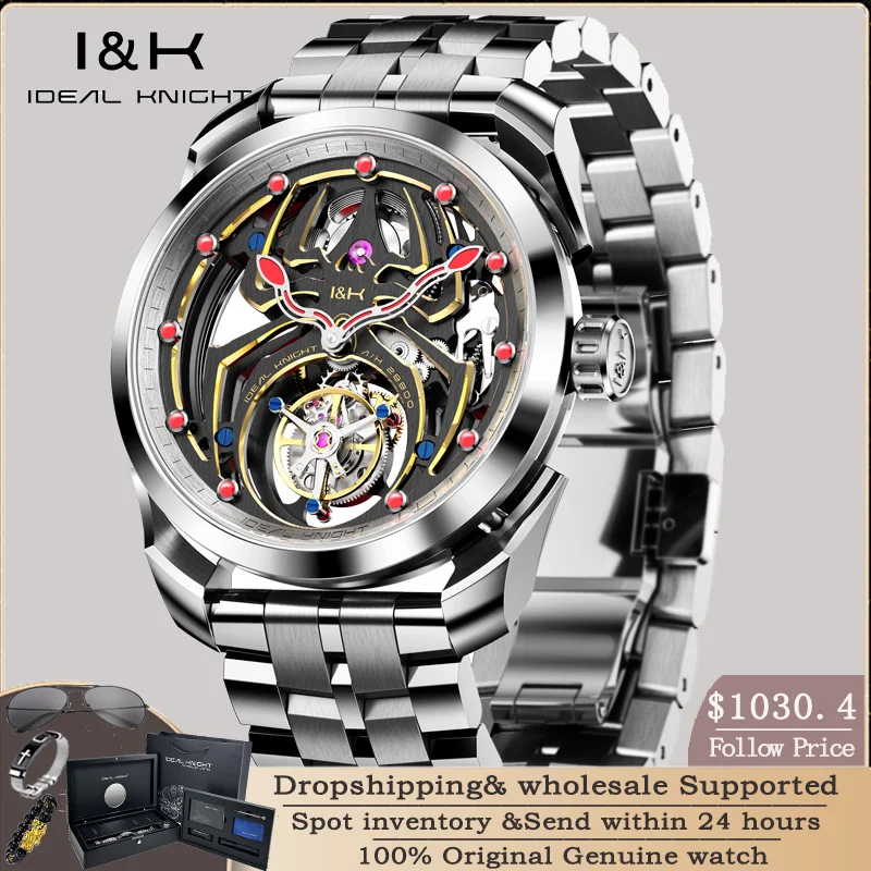 

IDEAL KNIGHT 6802 Men's Watch Luxury Hollow Spider Design Tourbillon Automatic Mechanical Men Watch High end Fashion Brand Watch