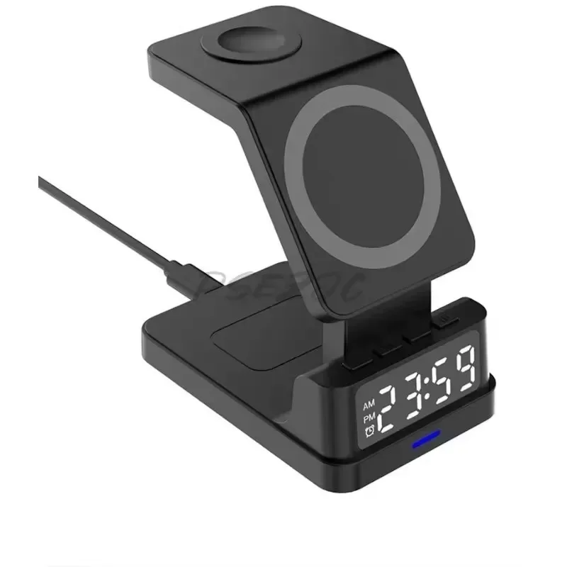 Desktop 4-in-1 Magnetic Bracket Mobile Wireless Charging 15W Multi Functional Comes with Digital Clock Wireless Charger