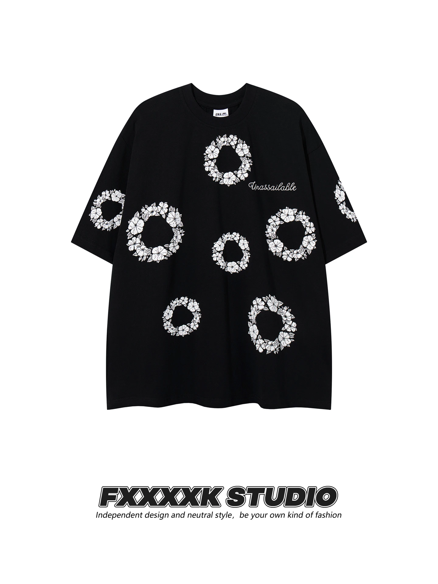 

Оригинальная футболка FXK American Trendy Brand свободного кроя из хлопка с цветочным принтом, летняя одежда для пар, топ с короткими рукавами