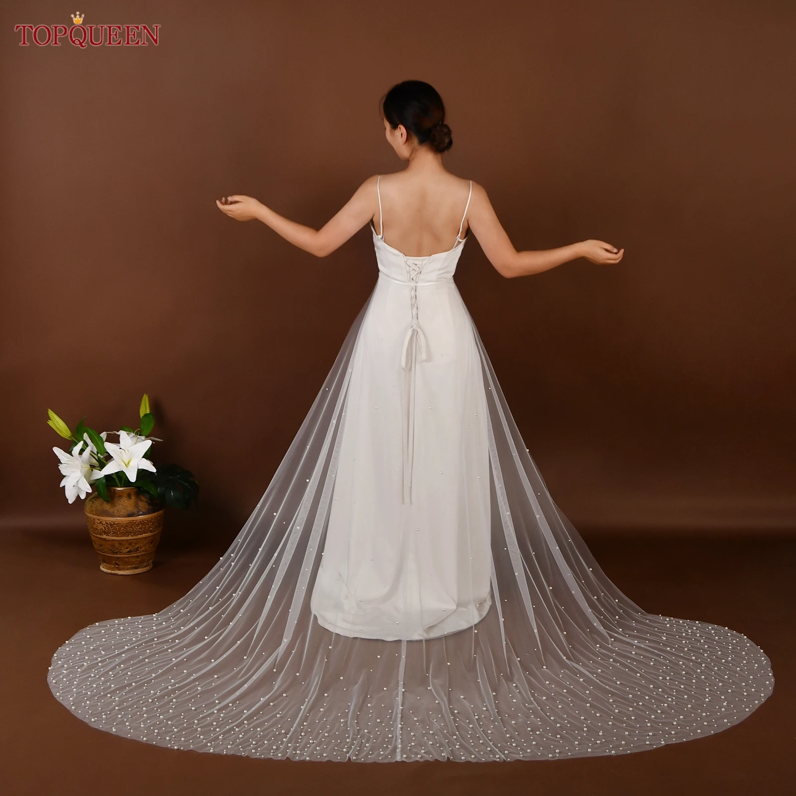 

Съемная юбка TOPQUEEN V312 для невест, женская, с жемчугом, из фатина, с фатиновой накидкой, съемные аксессуары, на заказ