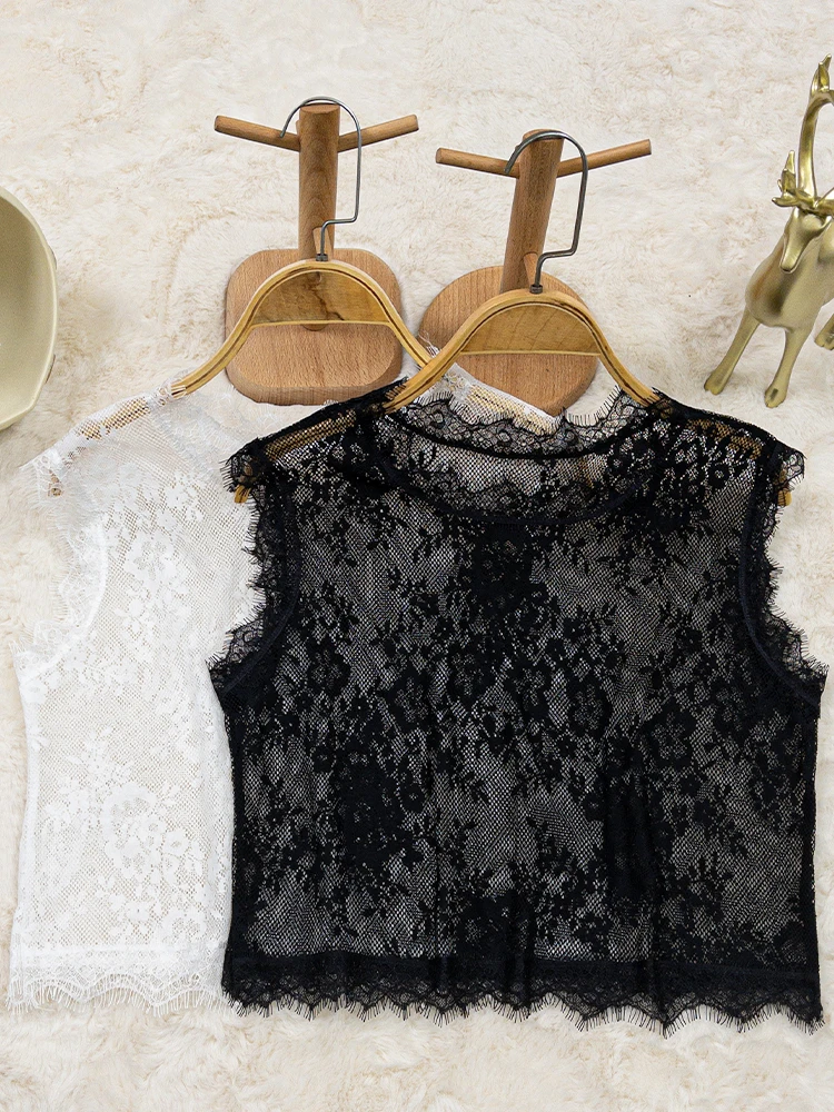 

Женский укороченный топ с кружевом Bla, майка с цветочным воротником, модный маленький базовый слой irt