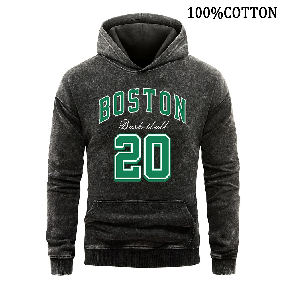 

Boston 20 Letter Number Printing Men's Hoodies Vintage Washed Hoodie Cotton Hoody Comfortable Sweatershirt Streetwear Clothing