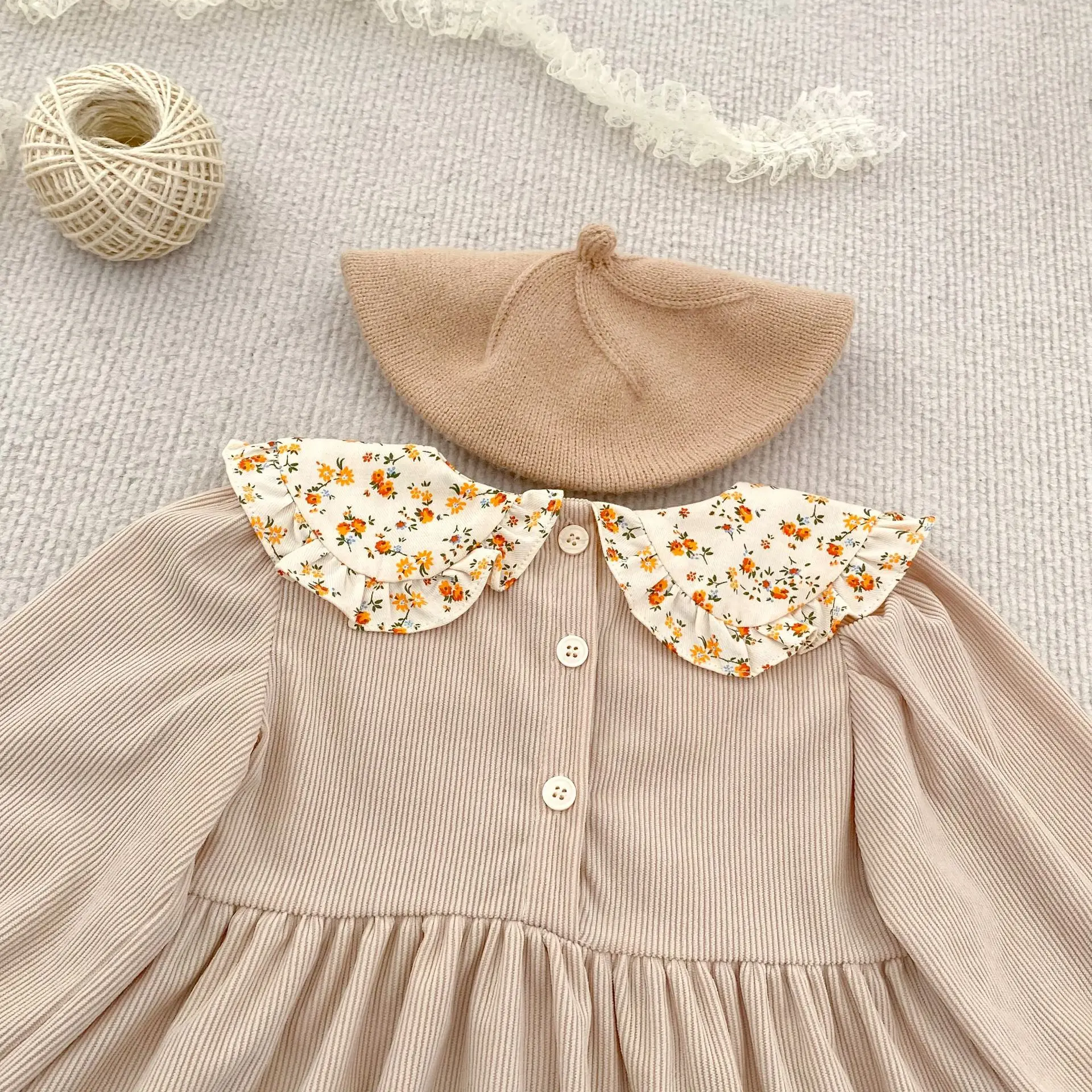 Herbst Neue Mädchen Kleid 1-6Y Puppe Neck Cord Blumen Kleid Frühling kinder Mädchen Langarm Prinzessin Mode Nette Kleid – Detail 7