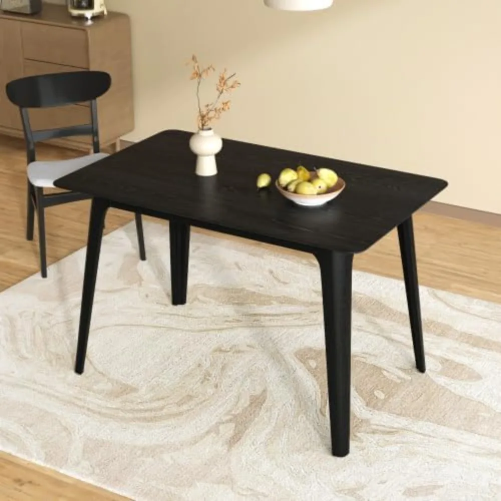 

Dining Table For 4 People, Rubberwood Kitchen Table With Faux Wood Tabletop, Compact Rectangular Dining Table