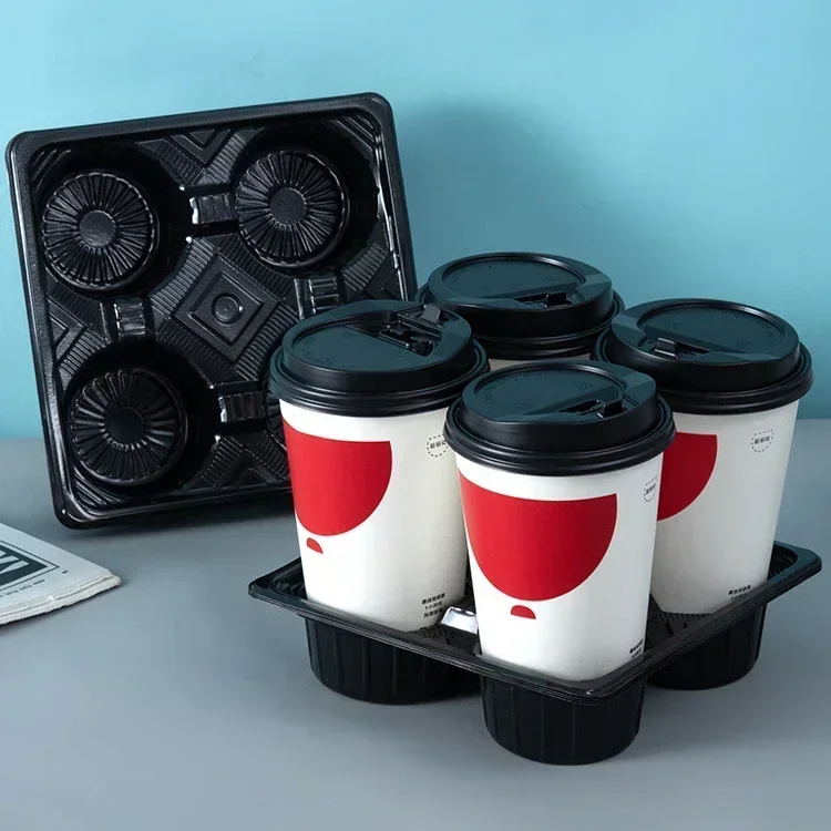 100pcs Beverage Packaging Cup Holder Disposable Plastic Cup Holder 1/2/4 Cup Tray Takeout Coffee Milk Tea Anti Spill Base