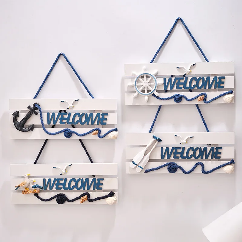 علامة ترحيب خشبية ديكور بحري لوحة على طراز البحر الأبيض المتوسط فندق المنزل الساحلي منزل الشاطئ علامة ترحيب جدار ديكور المنزل #2