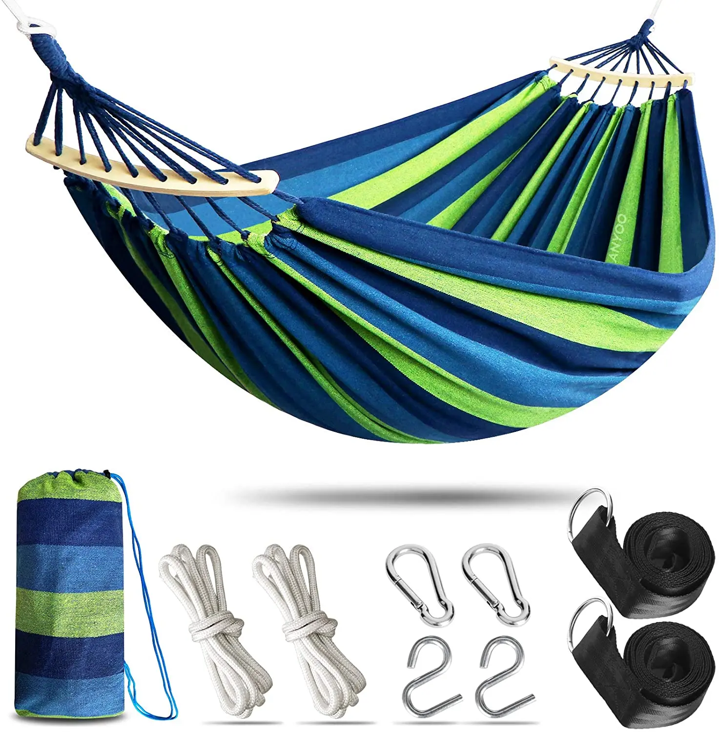 

Durable 2-Person Cotton Rope Hammock for Outdoor Camping Swing-Style with Wood Features for Travel Hiking for Adults Childrenpro