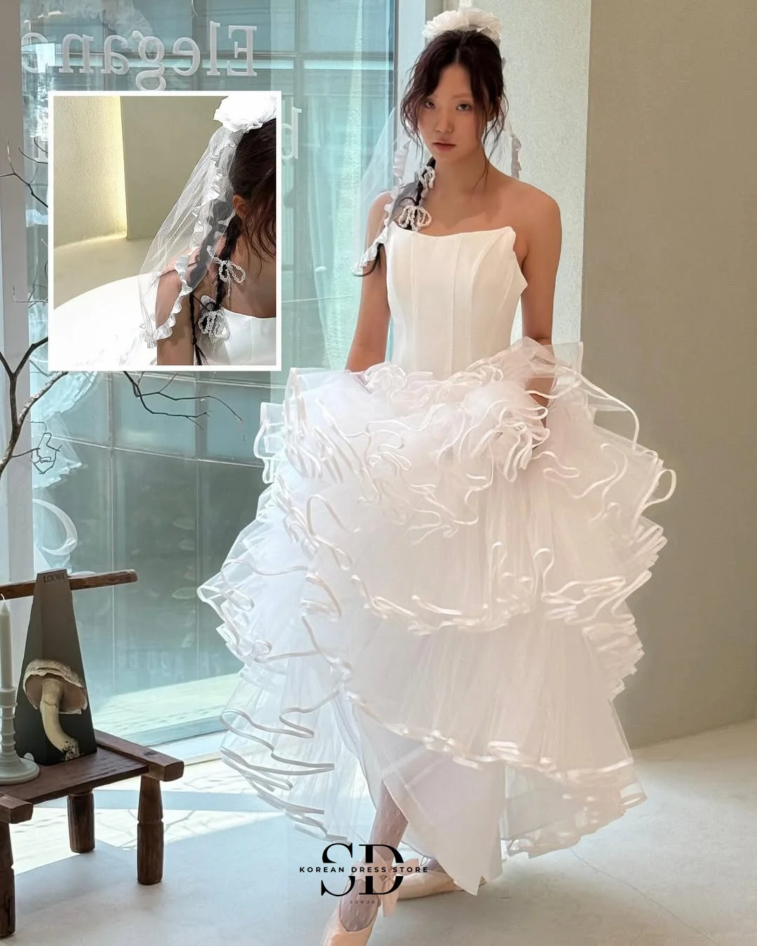 Sondr luxe coréen robes de mariée personnalisé bretelles à plusieurs niveaux à volants robe de soirée de mariage mariée en plein air robes de mariée à pression