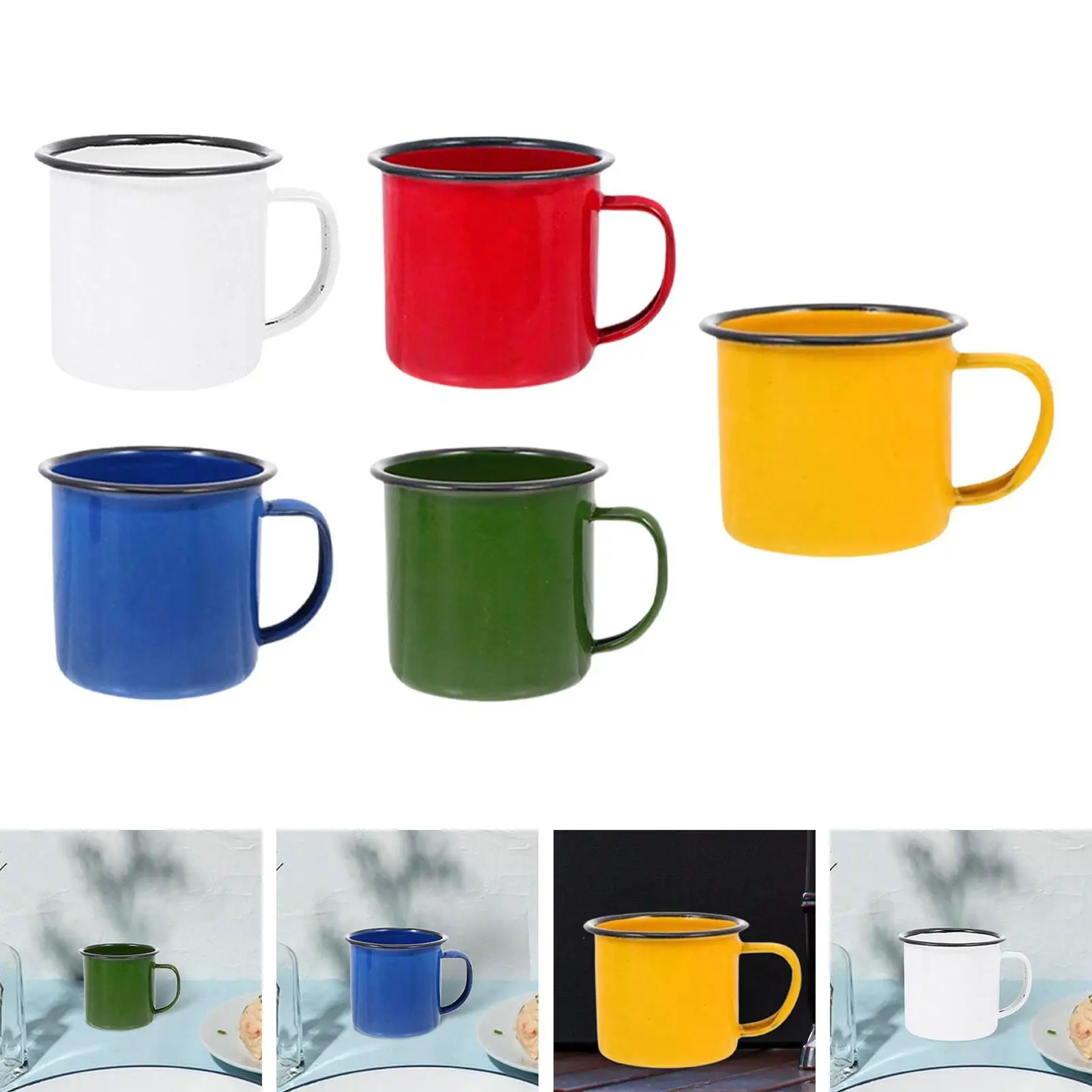 Enamel Coffee Mug Milk Mug Reusable Sturdy Creative with Handles Tea Mug Drinkware for Dorm Household Tabletop Tea Cappuccino