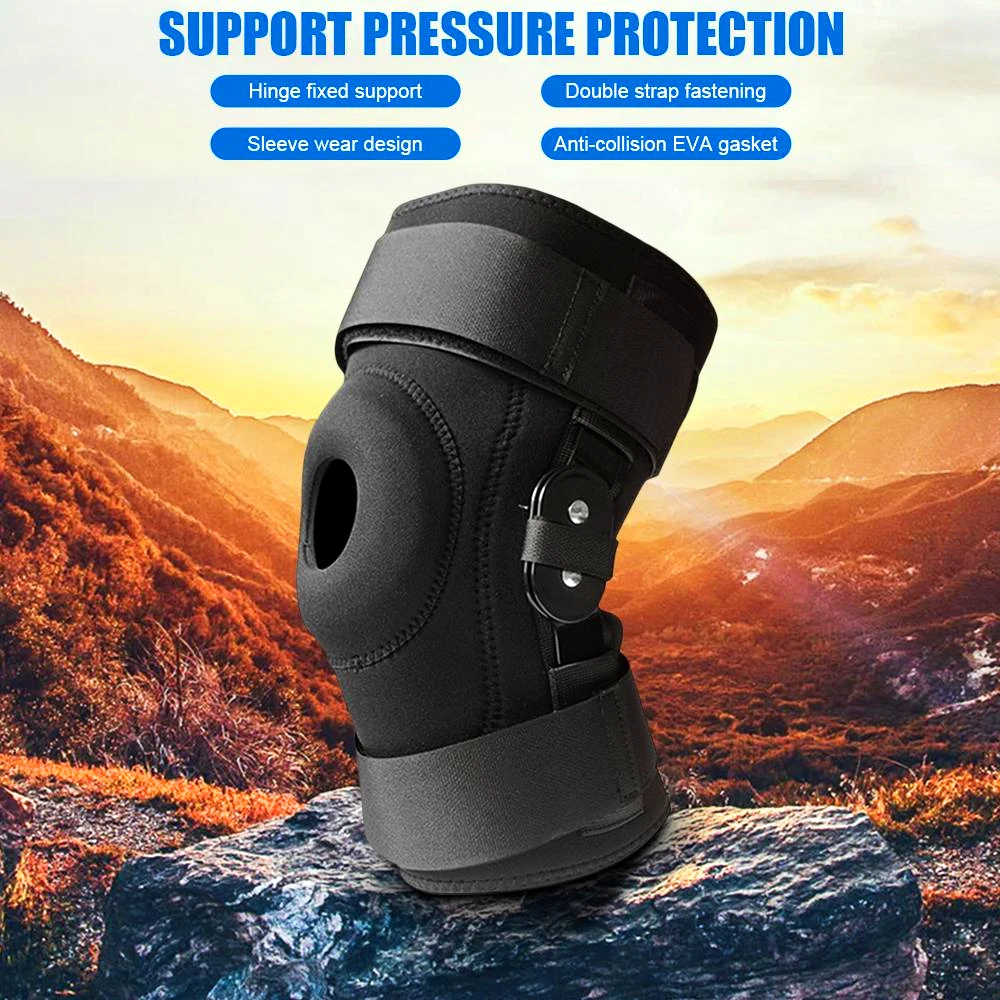 1Pair Hinged Knee Brace Open Patella Support Wrap Compression for Running,Sport Muscle Tear and Arthritis Joint-Adjustable Strap