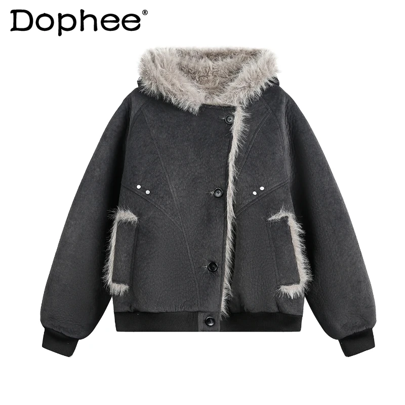 

Men's 2025 Winter New Plush Hooded Parkas Handsome Warm Solid Color Long Sleeve Thickened Parkas Loose Comfortable Hoodies Coats
