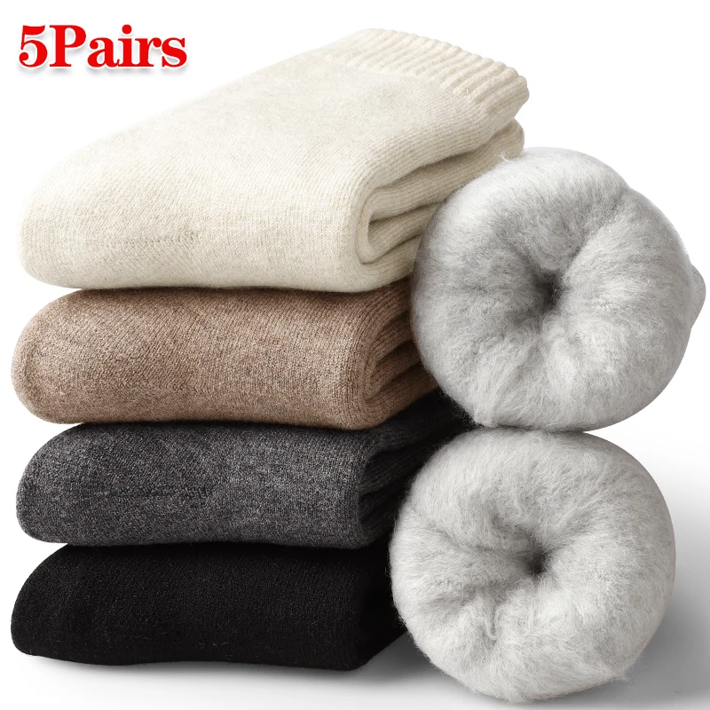 5Pairs Rabbit Hair Soft Winter Socks Women Fleece Lined Thermal Super Thick Socks Cozy Home Floor Socks