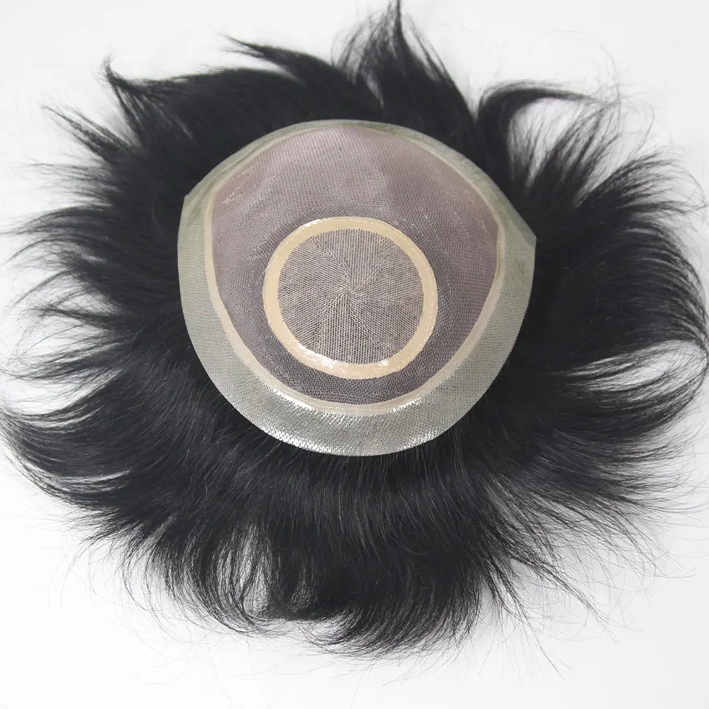 

Кусочки волос шелковой основы TopFine моно кружевной парик из натуральных волос для мужских систем замены 5-дюймовые прямые волосы мужские парики 15x17 см